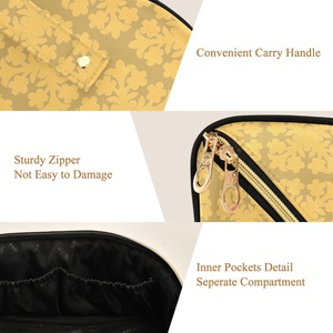 Hawaii Yellow Quilt Flower Print Custom Logo Travel <b>Makeup</b> <b>Storage</b> Bag Waterproof Women Cosmetic Bag with Golden Zipper - Product Image 4