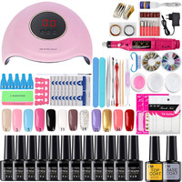 Kit de vernis à ongles en gel avec lampe UV 120W, sécheuse à ongles, couche de finition, décorations pour ongles, outils de manucure