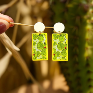 Pendientes rectangulares de acrílico con diseño de cactus, color amarillo y verde, joyería de moda bohemia, patrón de plantas para mujer - Product Image 3