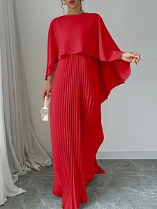 Mode lâche manches chauve-souris élégant Maxi <span class=keywords><strong>robe</strong></span> plissée dames irrégulière soirée dîner robes <span class=keywords><strong>de</strong></span> soirée - Product Image 6