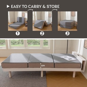 Surmatelas Tri Fold en mousse à mémoire de forme <span class=keywords><strong>housse</strong></span> lavable portable pour une utilisation intérieure et extérieure - Product Image 6