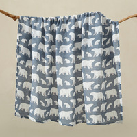 Couverture d'emmaillotage unisexe à double couche en 70% bambou et 30% coton mousseline, motifs animaux de dessin animé (ours, pingouin), neutre en matière de genre