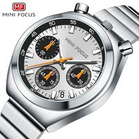 Montre chronographe sport à quartz, boîtier tonneau, anneau tachymètre, affichage de la date, bracelet en acier inoxydable