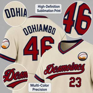Retro Custom Cream Baseball Jersey Premium Mesh Ademend Knoopsluiting Softbaluniform Aangepaste Naam Nummer Volledige Sublimatie OEM - Product Image 4