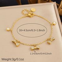 Gelang Pesona Baja Tahan Karat untuk Wanita, 3 Model Bunga Mawar Pita CZ Zirkon, Warna Emas, Kancing Lobster, Hadiah
