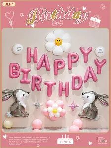 Balões infláveis rosa para meninas, balões de aniversário e festa de casa, decoração fofa de flores de coelho para crianças