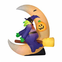 Sorcière gonflable d'Halloween de 5FT sur la lune avec le décor extérieur de cour de lumières de chat et de LED pour l'affichage effrayant