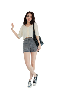 Jean en denim extensible décontracté et tendance, coupe droite, taille mi-haute, respirant, style streetwear, pour femme, fabrication OEM Chine, délavé - Product Image 2