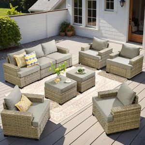 Canapé de <span class=keywords><strong>jardin</strong></span> en rotin moderne imperméable avec coussins pour balcon, <span class=keywords><strong>salon</strong></span>, patio, cour - Product Image 3