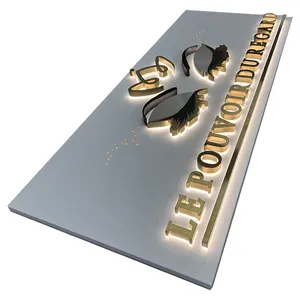 Led personalizzato nome negozio negozio oro spazzolato in acciaio inox 3d retroilluminato lettere del canale pubblicitario