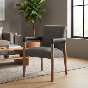 Chaise de salle à manger moderne en tissu rembourré avec pieds en bois et accoudoirs noirs pour usage domestique ou de bureau - Product Image 2