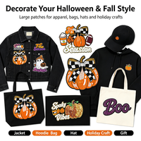 Patch brodé grand format avec lettres « BOO » et motif citrouille d'Halloween, thermocollant, pour vêtements de fête, badge décoratif, en stock
