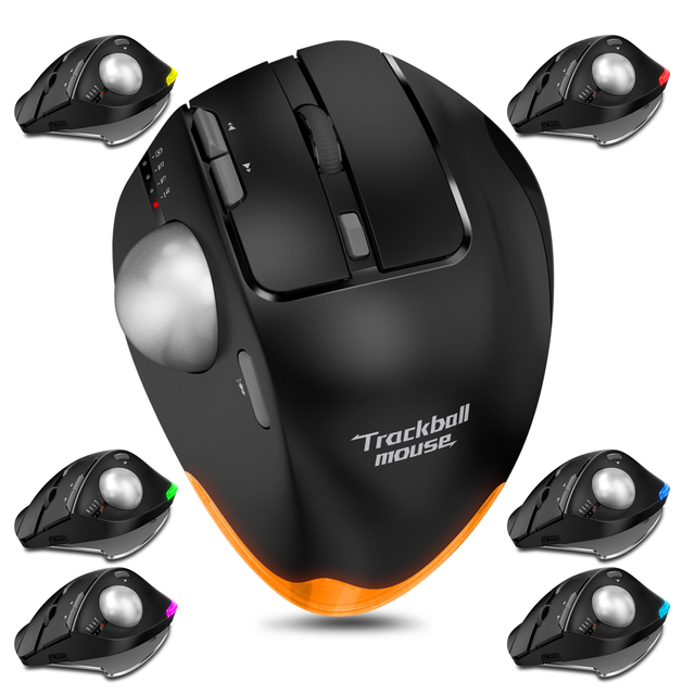 New Model 2.4G BT Ergonomic Rechargeable Rollerball Thumb Control Adjustable DPI RGB Wireless Trackball Mouse for PC Tablet