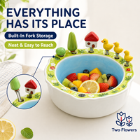 Ensemble de 6 fourchettes à fruits décoratives en porcelaine réutilisable, motif animaux de dessin animé avec poignées en forme de maison de canard, pour collations, desserts et tables de fête