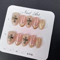 Ongles artificiels faits main de haute qualité, forme amande, style doré, réutilisables, vente en gros usine
