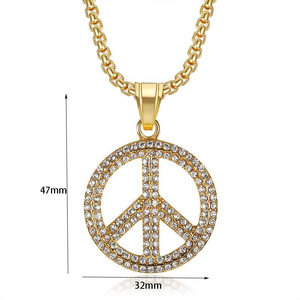 Hip Hop Anti <span class=keywords><strong>Guerre</strong></span> et Symbole de Paix Iced Out CZ Étanche Pvd En Acier Inoxydable Pendentif Bijoux De Mode Colliers pour Hommes Femmes - Product Image 2