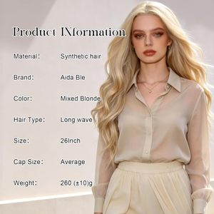 Perruque synthétique longue ondulée <span class=keywords><strong>blonde</strong></span> pour <span class=keywords><strong>femme</strong></span>, <span class=keywords><strong>mannequin</strong></span> buste, 26 pouces, raie au milieu |   Perruque résistante à la chaleur d'aspect naturel - Product Image 2