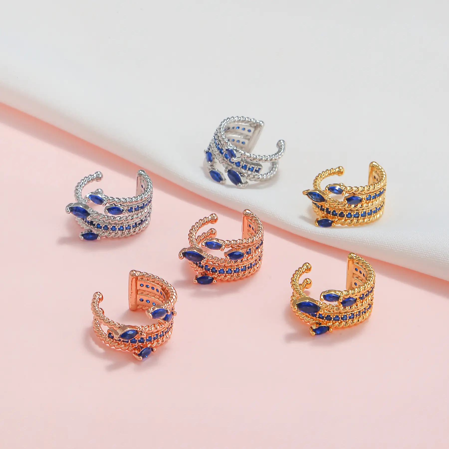Heiße geometrische Edelstein Ohr Knochen Clip Mode 18 Karat Roségold Großhandel Frauen Diamanten Metall Clip-On Ohrring ohne Ohrlöcher