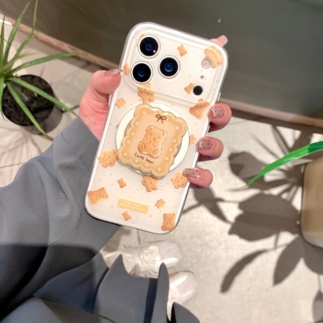 XP1438 Cookie Bear Cartoon Phone Case Compatible with iPhone 17/16 PRO MAX New Magnetic Stand Case iPhone 15/14P