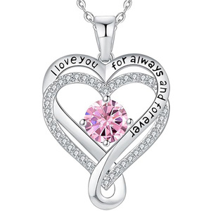 Collana a Doppio Strato in Argento Puro S925 con Cuore Eterno a Croce per Donne, Pendente a Cuore con Dodici Pietre Portafortuna - Product Image 3