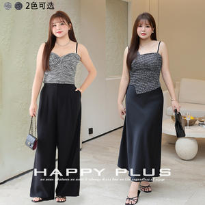 Camisole noire en tweed pour femme, avec bretelles nouées, en fibre de viscose micro-élastique, grande taille N9001, style français, sous-vêtement - Product Image 5