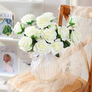 باقة ورد صناعي من الحرير بفرع واحد للديكور المنزلي وتزيين المزهريات وترتيبات الزفاف والاحتفالات - Product Image 2