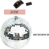 Boule miroir rotative en verre argenté imprimée en couleur de 24 pouces avec anneau de suspension pour décoration de Noël Arbre de Noël