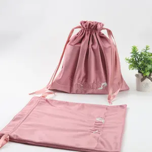 Logo ricamato personalizzato scarpe in velluto borsa per imballaggio polvere morbida borsa regalo rosa con coulisse custodia in velluto di lusso