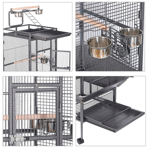 Cage à oiseaux en fil métallique argenté et noir pour perroquets, grande cage extérieure pour perroquets, prix de gros abordables - Product Image 5