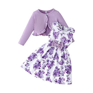 Koreaanse Stijl Paars Baby Meisje Verjaardag Jurken Bloemenmeisje Kinderkleding Voor Bruiloft Mooie Kid Girl Jurk Met Jas - Product Image 3