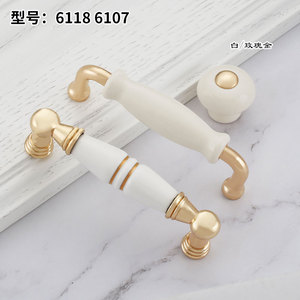 European Style Ceramic Cabinet Handle White Rose Gold Zinc Alloy Drawer <b>Wardrobe</b> Door Hardware 6118 6107 - Product Image 1