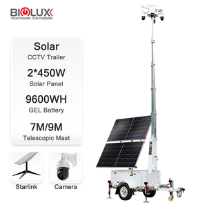 BIGLUX Remorque de surveillance solaire mobile tout-en-un, 2x450W/600W panneaux solaires, batterie 12000Wh, étanche IP65 pour parking - Product Image 1