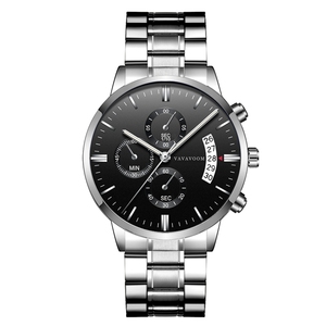 Montre chronographe de style pilote pour homme, lunette tachymètre, phase de lune, bracelet en cuir noir - Product Image 4