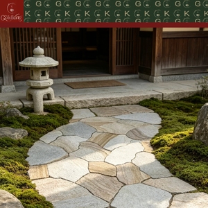GOLDKING Pietra Naturale Organica per <span class=keywords><strong>Pavimentazione</strong></span> Esterna, Grigio Chiaro Beige con Striature, Bordo Naturale Grezzo, Progetto all'Ingrosso - Product Image 4