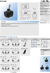 Cánh tay rocker chuyển đổi Loại chuyển đổi điện áp tối đa 250VAC công tắc nút kim loại tròn R13-448 Đài Loan