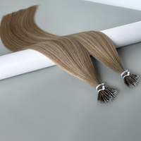 Ashy Tone Balayage Color marrón Super Double Drawn Nano Bead Ring Tips Extensiones de cabello humano Remy ruso preadherido de 14 pulgadas a 26 pulgadas