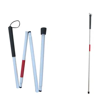 Customized logo 4 section white Reflective Red Non-slip Aluminum Folding walking stick cane for blind Visually Impaired