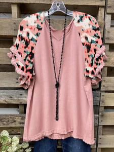 Venta al por mayor <span class=keywords><strong>2022</strong></span> nuevos diseñadores señoras volante borla manga Patchwork camisetas moda personalizada de talla grande blusa de leopardo para <span class=keywords><strong>mujer</strong></span> - Product Image 4