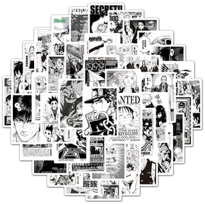 Nouvelles 50 autocollants d'affiches de mangas japonais noir et blanc pour décoration murale et de téléphone, autocollants anime imperméables - Product Image 5