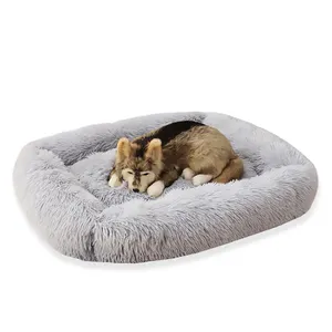 Плюшевая супермягкая кровать для собаки, прямоугольная спальная будка, домик для кошки, зимний теплый диван, корзина для маленьких, средних и больших собак