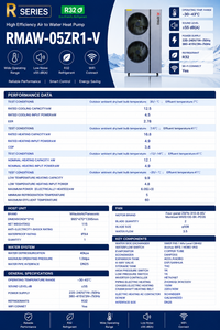 Pompe à chaleur air-eau R32/05ZR/16.8kW Chauffage Refroidissement A+++ EVI -35.C 220V 380V CE CB OEM - Product Image 6