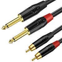 Çinko Kaplama Altın Kaplama Ağır Hizmet Tipi 2X6.35mm TS - Çift RCA Stereo Ses Bağlantı Kablosu 1/4 - RCA Kablo