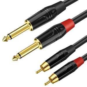 <span class=keywords><strong>Cable</strong></span> de Audio Estéreo de Alta Resistencia con Conectores TS de 2x6.35mm Chapados en Oro sobre Carcasa de Zinc a Doble <span class=keywords><strong>RCA</strong></span>, <span class=keywords><strong>Cable</strong></span> de 1/4 a <span class=keywords><strong>RCA</strong></span> - Product Image 1