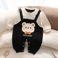 Baby-Strampler Herbst Langarm Reine Baumwolle Niedlicher Koreanischer Stil Versteckter Knopfverschluss Säuglingskleidung Krabbelanzug Einteiler