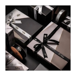 Ruban en satin gros-grain noir recyclé personnalisé de 1-1/2 po avec impression feuille d'or, simple face, motif anniversaire, pour emballage cadeau - Product Image 2