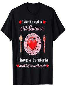 เสื้อยืดวันวาเลนไทน์ สีดำ ผ้าฝ้าย 100% ไซส์ S-XXXL ลายหัวใจ สำหรับพนักงานเสิร์ฟและพนักงานต้อนรับ - Product Image 1