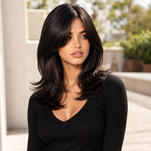 Perruque synthétique haute température pour <span class=keywords><strong>femme</strong></span>, brun chocolat foncé, <span class=keywords><strong>coupe</strong></span> bob dégradé avec <span class=keywords><strong>frange</strong></span> latérale, résistante à la chaleur, effet naturel - Product Image 6