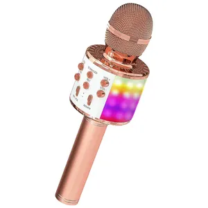 858 4 en 1 karaoké sans fil Microphone lumière LED Microphone Portable pour enfants grands cadeaux jouets pour enfants fille garçon adulte