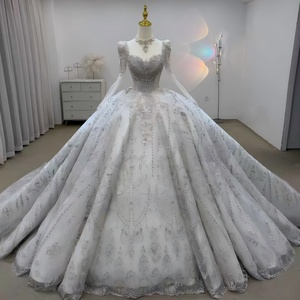 Robe de mariée de luxe Lsjj130, robes de bal de mariée ornées de perles, strass brillants, dentelle, design naturel pour les mariées Jancember - Product Image 1