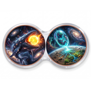 2 pezzi da 1 oz in rame puro .999, Monete da Battaglia Cosmica Antiche, Space Whale Vs Earth Rebirth <span class=keywords><strong>Angel</strong></span> Cross, Set di Monete da Collezione, Capodanno - Product Image 1